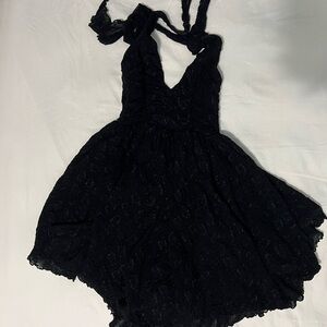 Elegant corset style Black lace Halter Dress